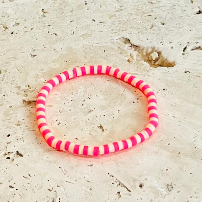 Heishi Stretch Bracelet (Peach/Electric Pink)