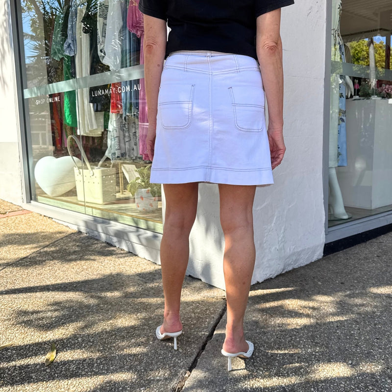 Theo Denim Skirt (White)