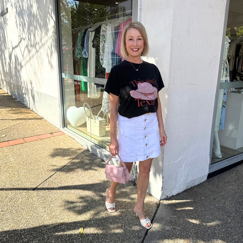 Theo Denim Skirt (White)