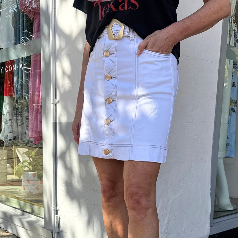 Theo Denim Skirt (White)
