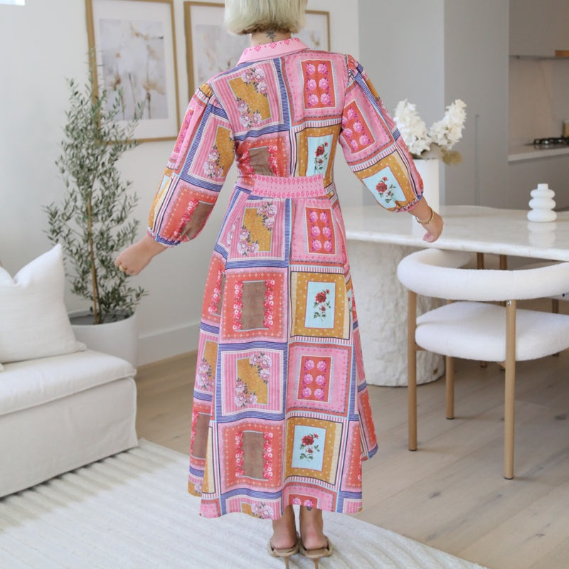 Holly Waist Tie Dress (Pink/Multi)