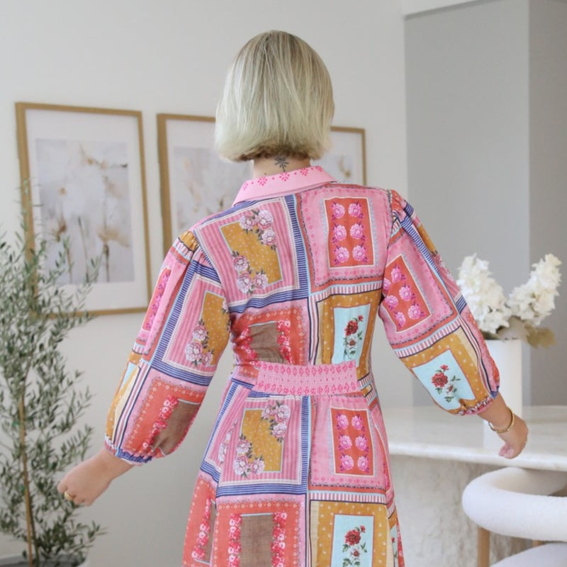 Holly Waist Tie Dress (Pink/Multi)