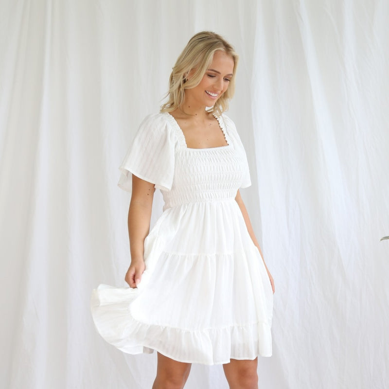 Nevis Shirred Dress (White)