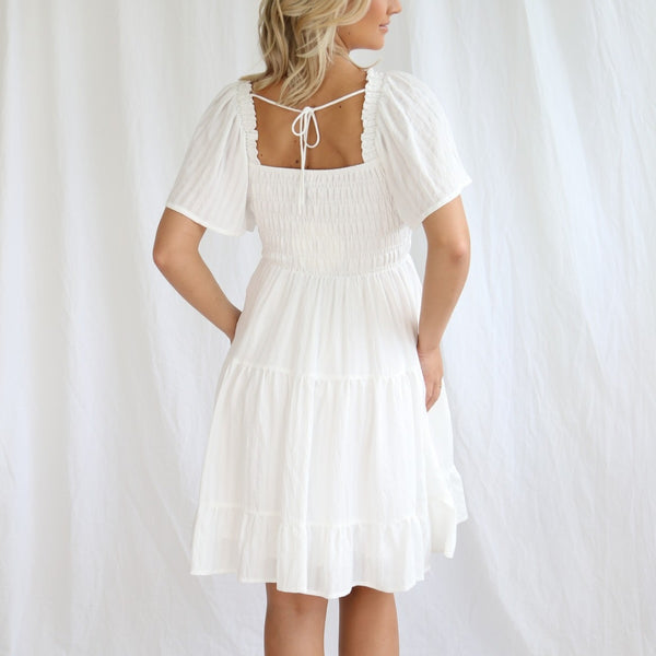 Nevis Shirred Dress (White)