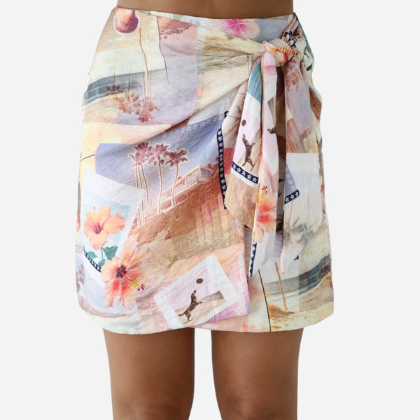 Raelyn Faux Wrap Mini Skirt in a lovely muted print