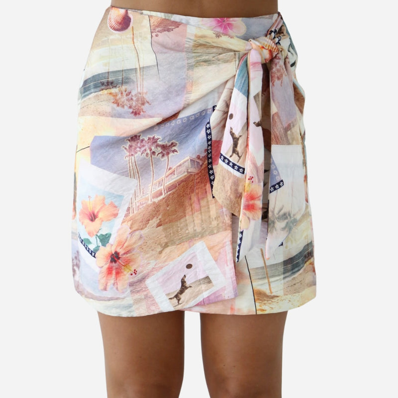 Raelyn Faux Wrap Mini Skirt in a lovely muted print