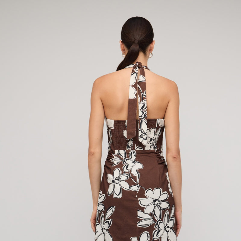 Close up of the upper back - the dress has a shirred panel for comfort and an invisible back zip.