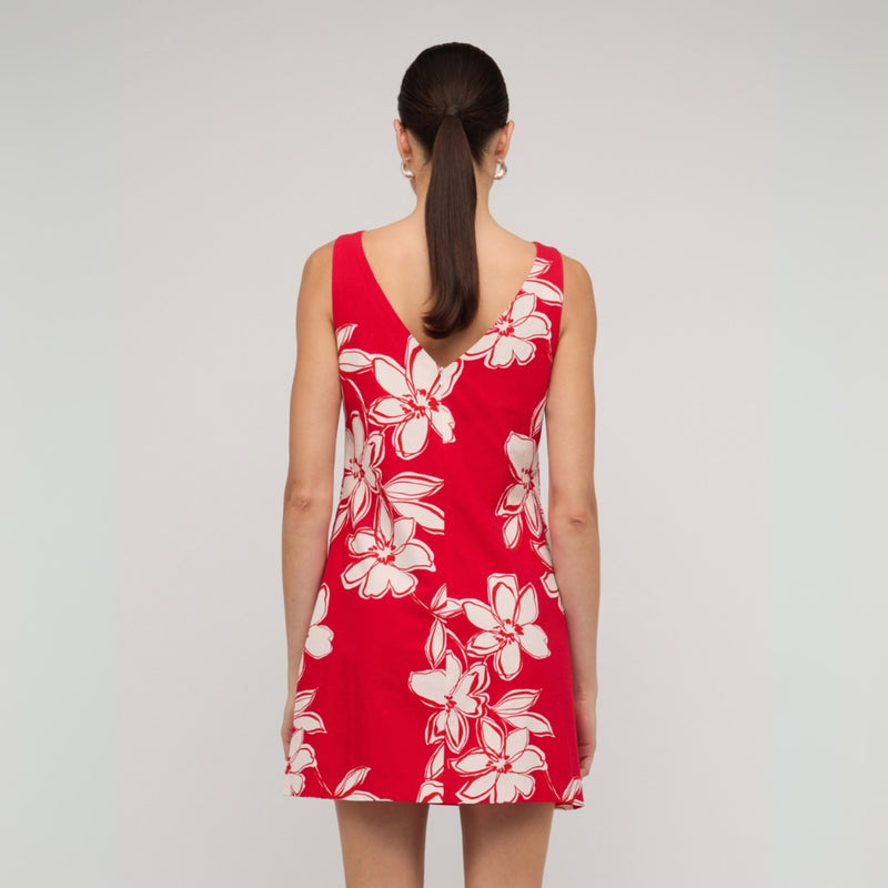 Back view of the mini dress - it has a V neckline.