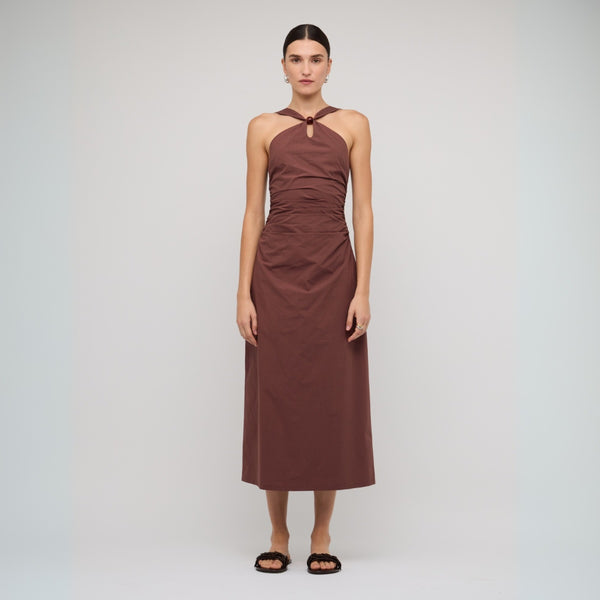 Our Ishtar Midi Dress is available in a lovely chocolate brown colour.