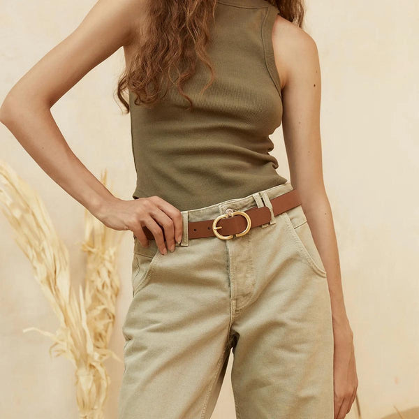 Status Anxiety In Reverse Leather Belt (Tan/Gold)