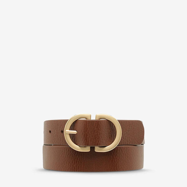 Status Anxiety In Reverse Leather Belt (Tan/Gold)
