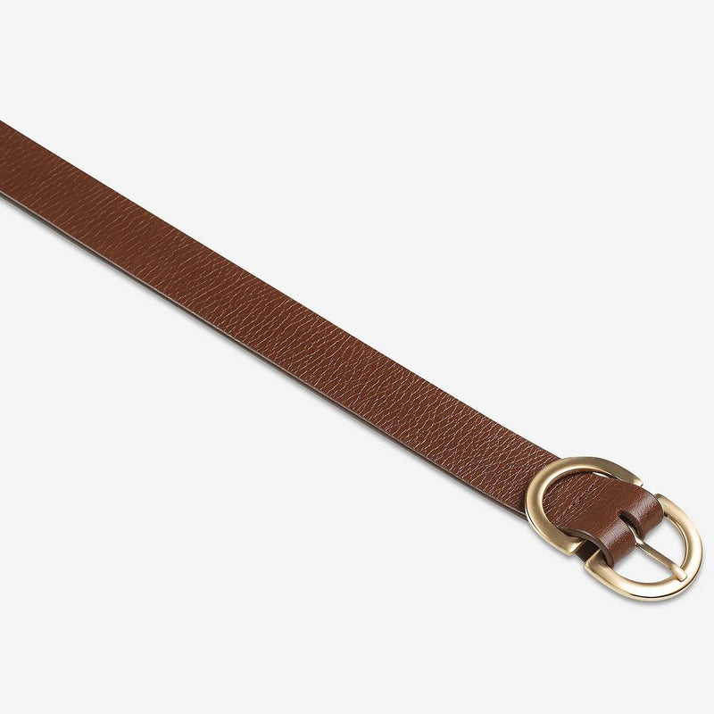 Status Anxiety In Reverse Leather Belt (Tan/Gold)