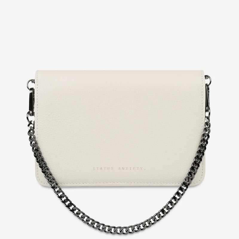 The bag shown with the gunmetal shoulder chain.
