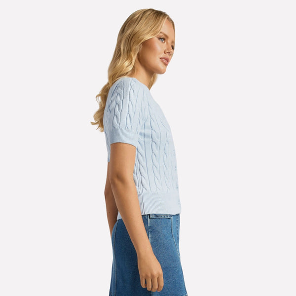 Button Up Cable Knit Top (Blue)