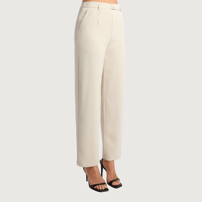 Side view of the pants which have a stylish tapered leg.