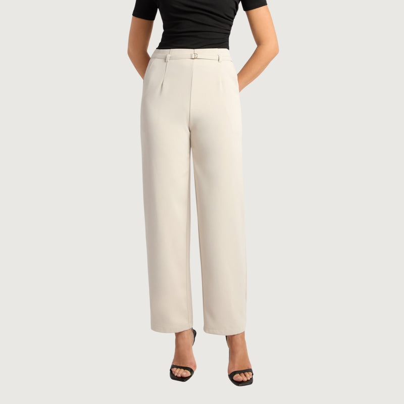 Zoe Tapered Pants in a light beige colour.
