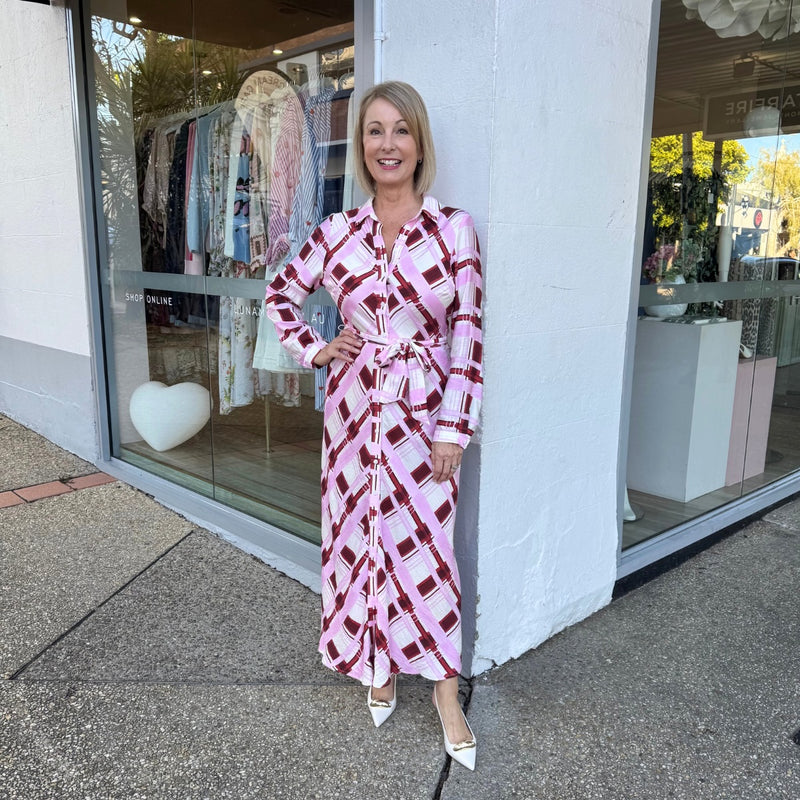 Mirren Shirt Dress Pink Burgundy – LUNAMAY