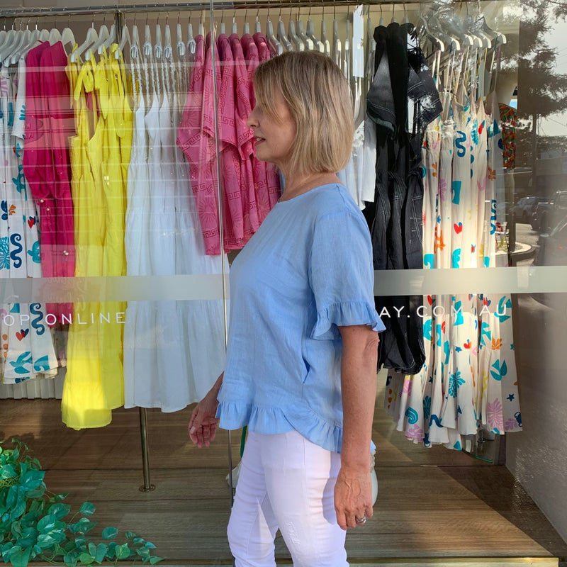 Roberta Linen Top (Cornflower)