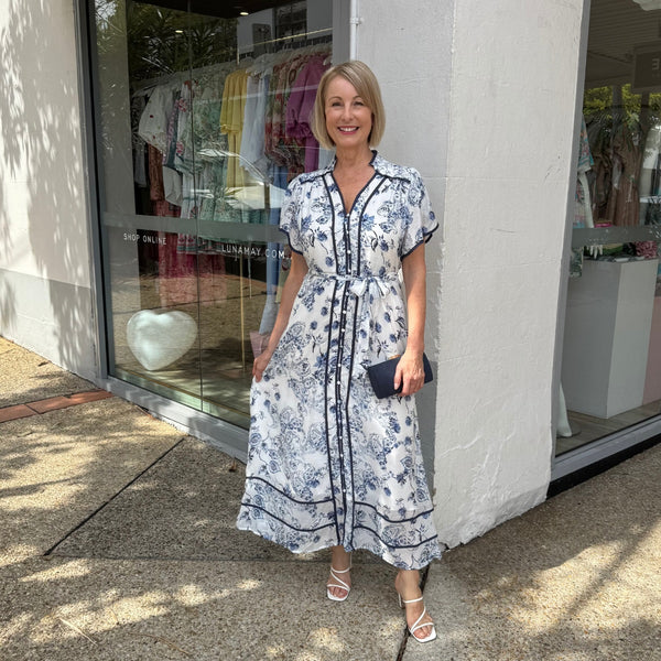 Shay Midi Dress (Blue Floral)