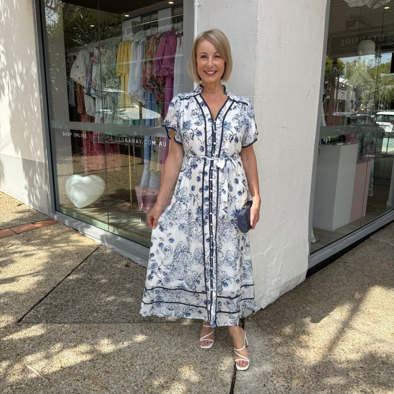 Shay Midi Dress (Blue Floral)