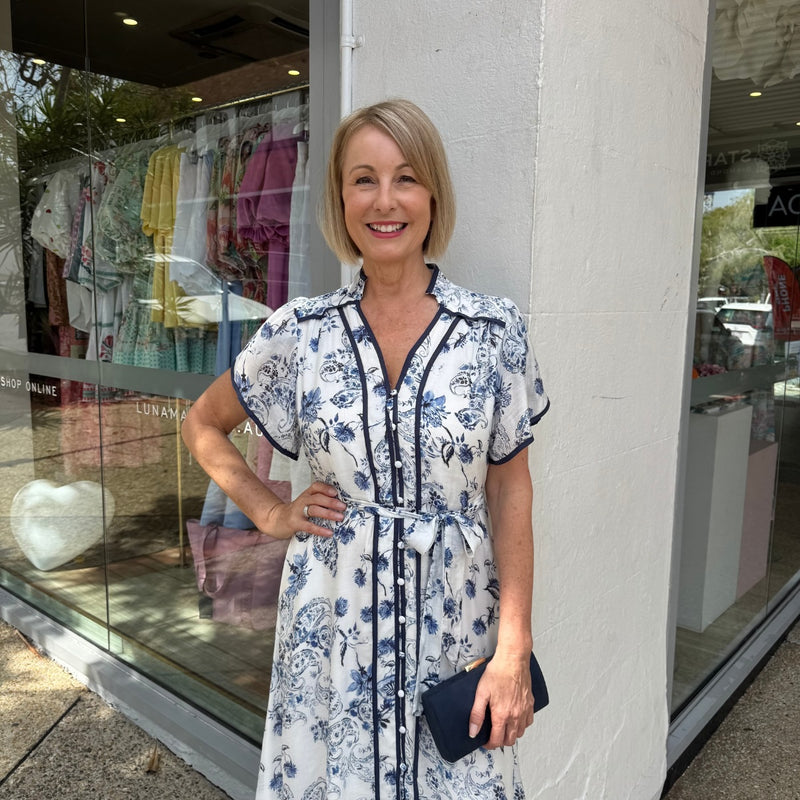 Shay Midi Dress (Blue Floral)