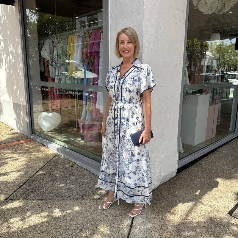 Shay Midi Dress (Blue Floral)