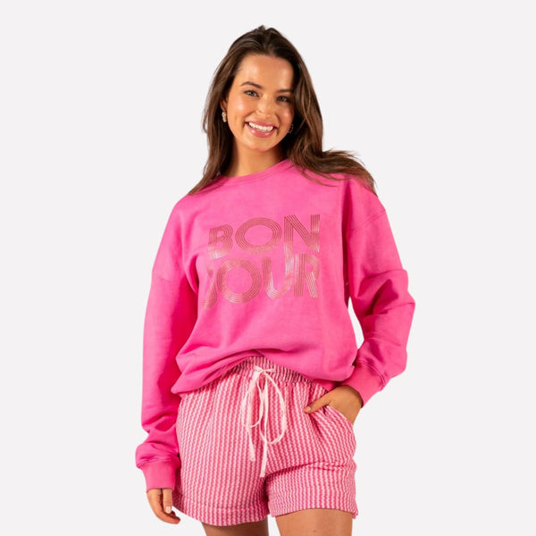 Bonjour Sweater (Hot Pink)