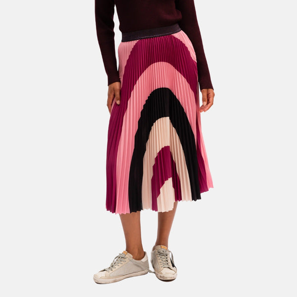 Lillian Sunray Pleated Skirt with a colourful arch print
