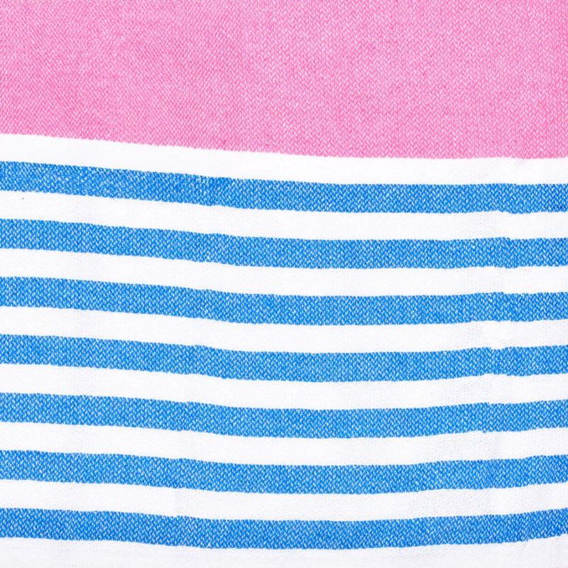 Close up of the pink, blue and white stripes