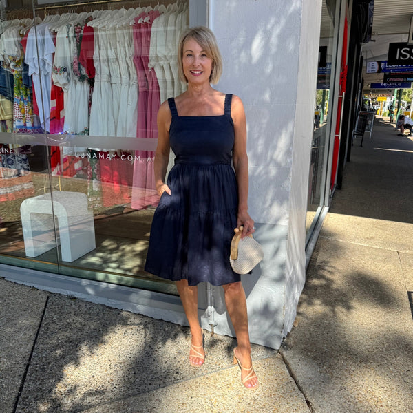 Bethani Linen Dress (Navy)