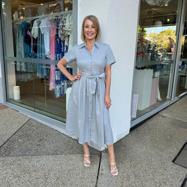 Elowen Linen Dress (Ash Blue)