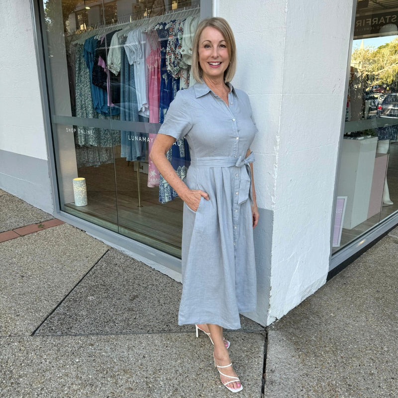 Elowen Linen Dress (Ash Blue)