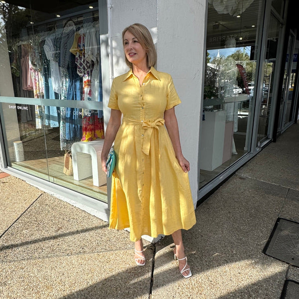 Elowen Linen Shirt Dress in a lovely butter yellow colour