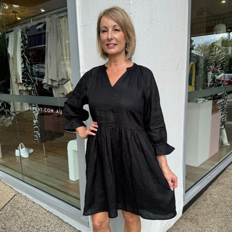 Sian Linen Dress (Black)