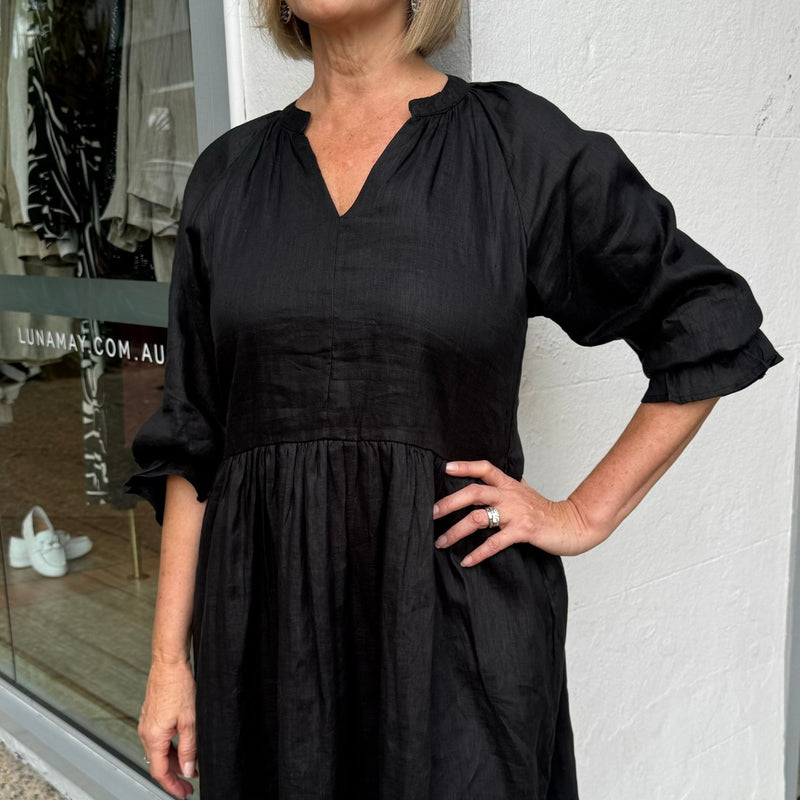 Sian Linen Dress (Black)