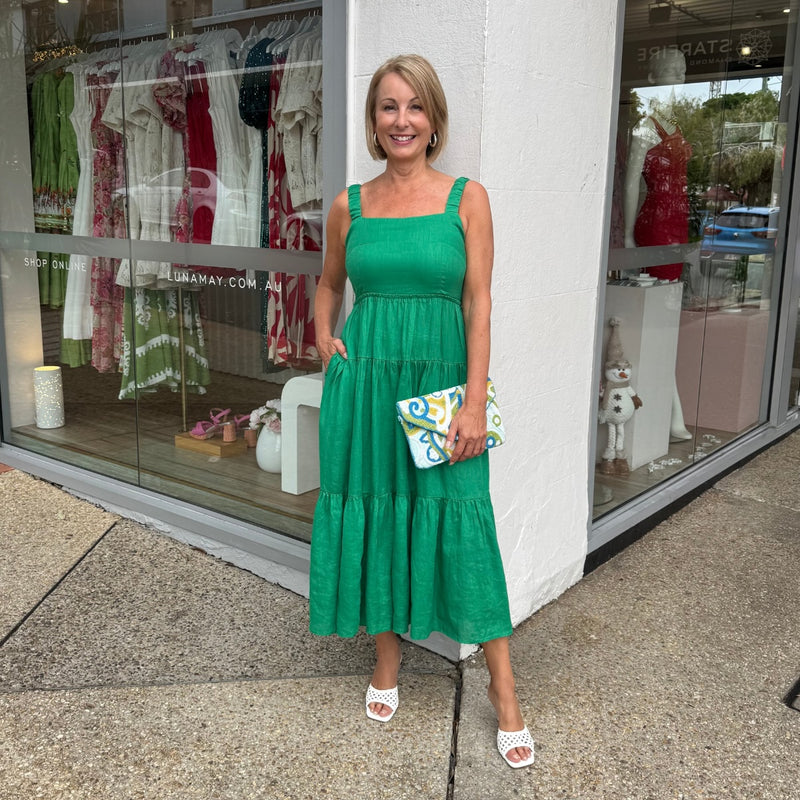 Tamryn Linen Midi Dress in green