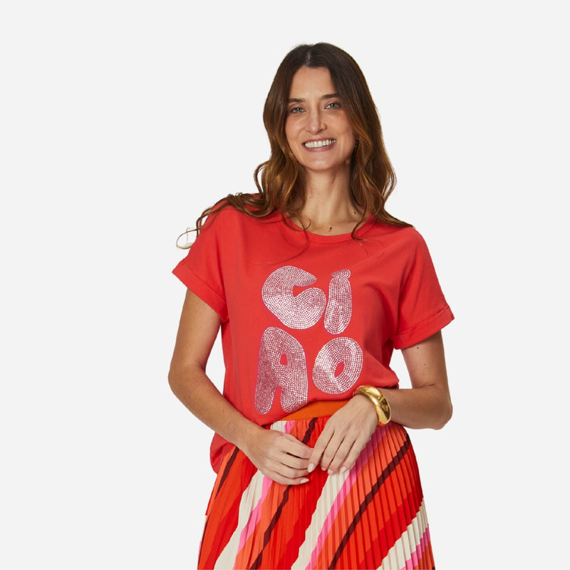 Jade Relaxed Tee 'Ciao' sequin on the front.