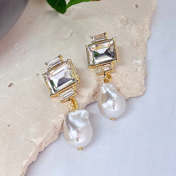 Carmen Jewel & Pearl Drop Earrings (White)