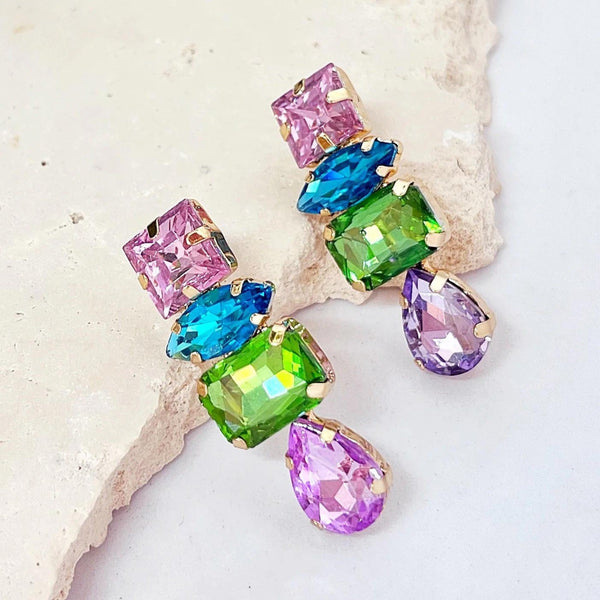 Felicity Jewel Drop Earrings with pink, teal, green and purple stones