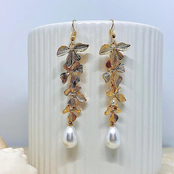 Janice Petal Drop Earrings with a faux pearl drop