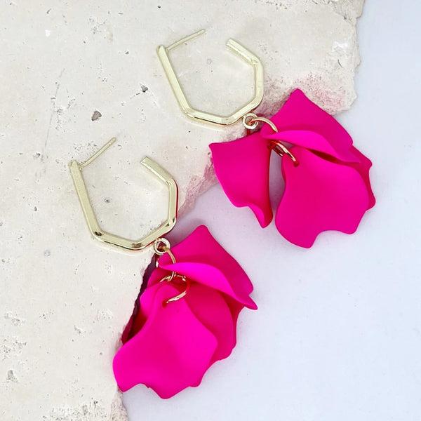 Louisa Petal Earrings (Hot Pink)