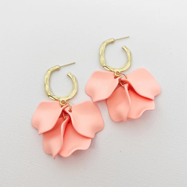 Gorgeous petal earrings with a gold hammered hoop