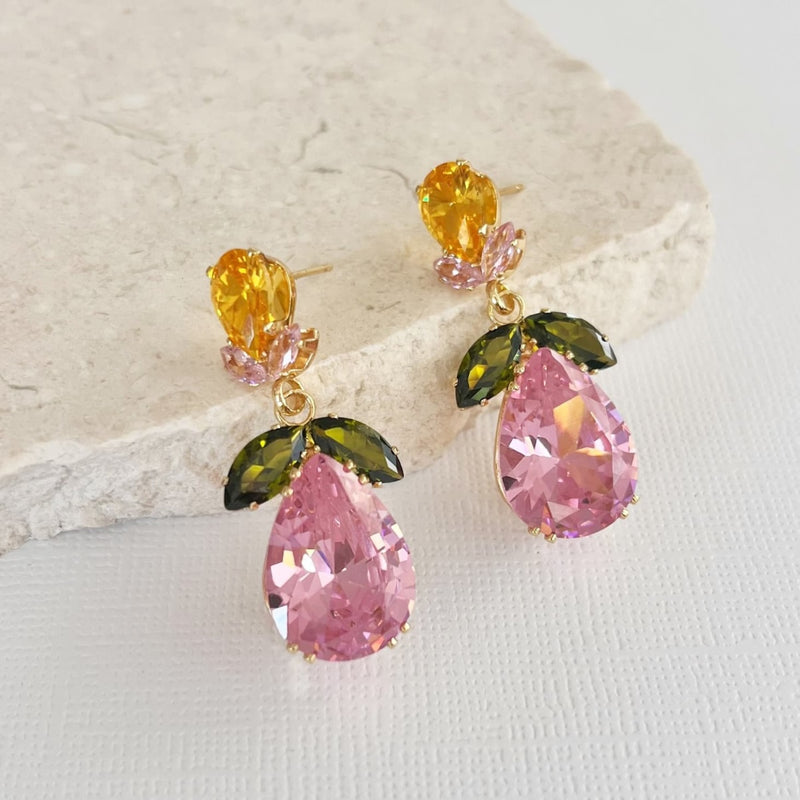 Primavera Jewel Drop Earrings (Pink/Green)