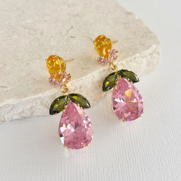 Primavera Jewel Drop Earrings (Pink/Green)
