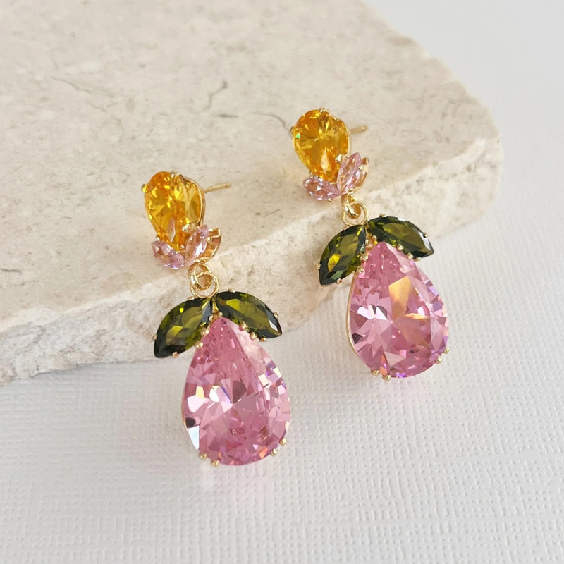 Primavera Jewel Drop Earrings (Pink/Green)