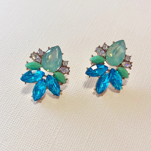 These jewel earrings have a stud closure.