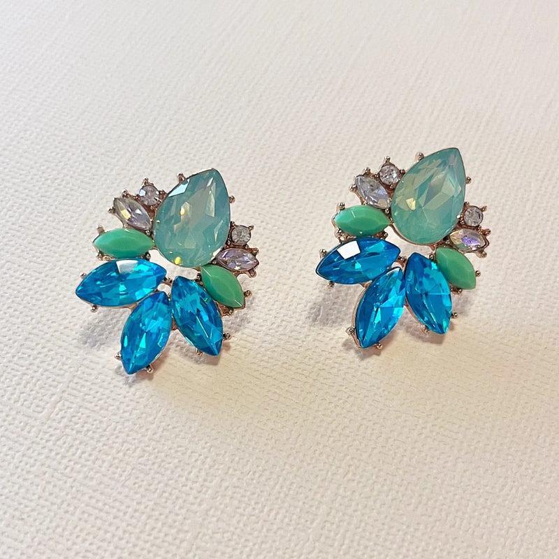 These jewel earrings have a stud closure.
