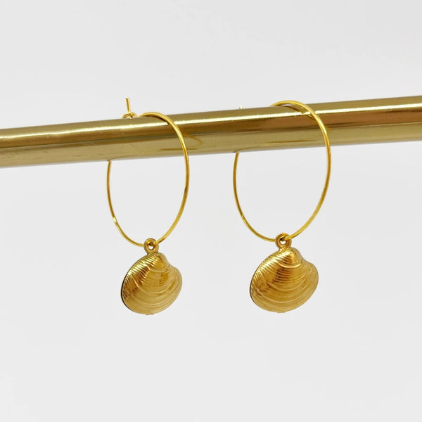 Shell Hoop Earrings in Gold