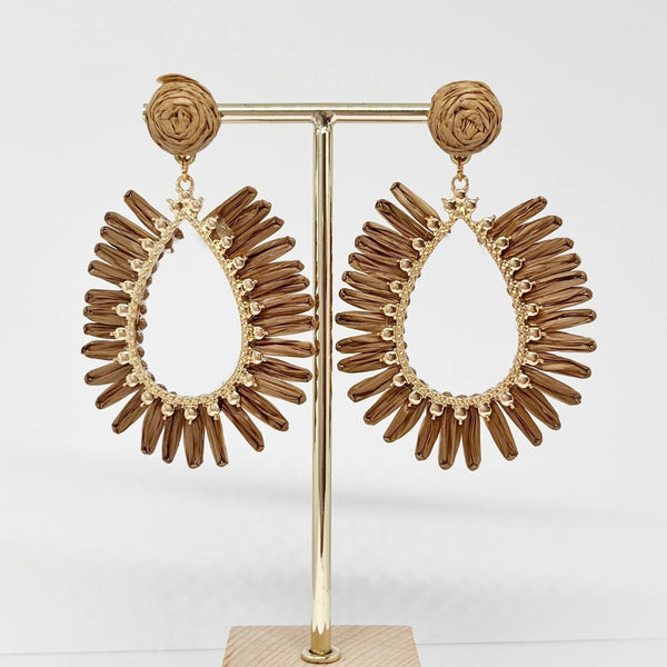 Skyla Raffia Earrings in a coffee colour