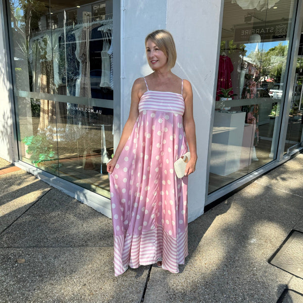Julieta Spotted Maxi Dress (Pink/Cream)